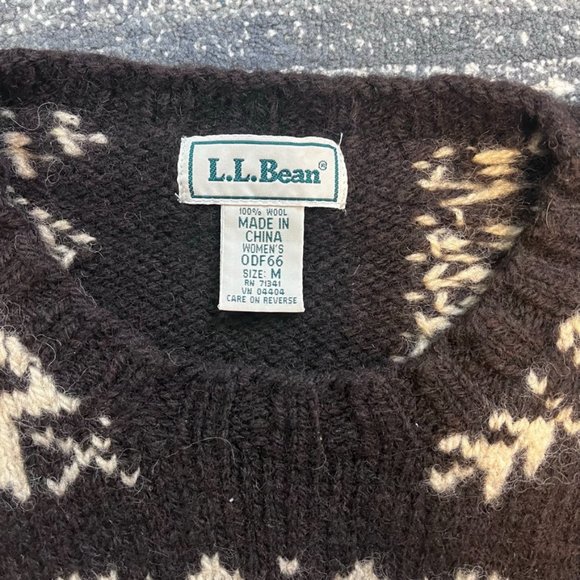 Ll Bean Sweater Women’s Chunky Knit Wool Blend Crewneck Brown Design Ribbed - Picture 2 of 6